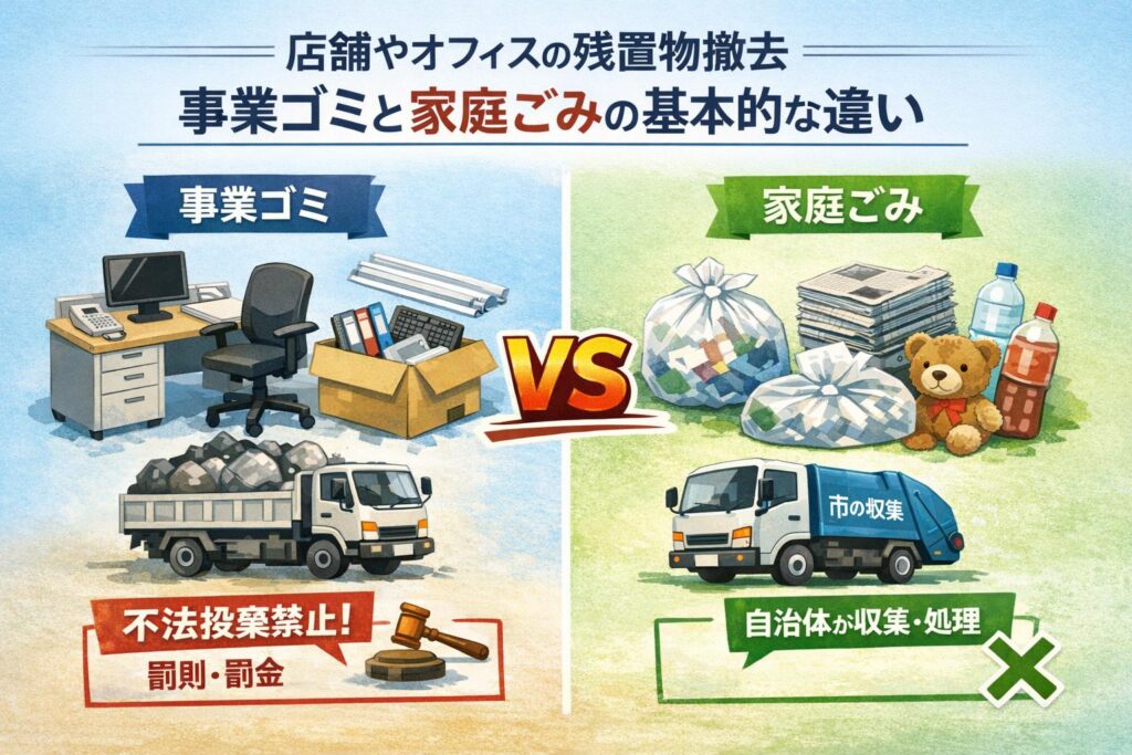 店舗やオフィスの残置物撤去 事業ゴミと家庭ごみの基本的な違い