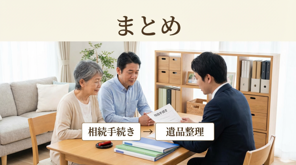 【まとめ】遺品整理と「相続手続き」の正しい順番は？税理士・司法書士への相談タイミング